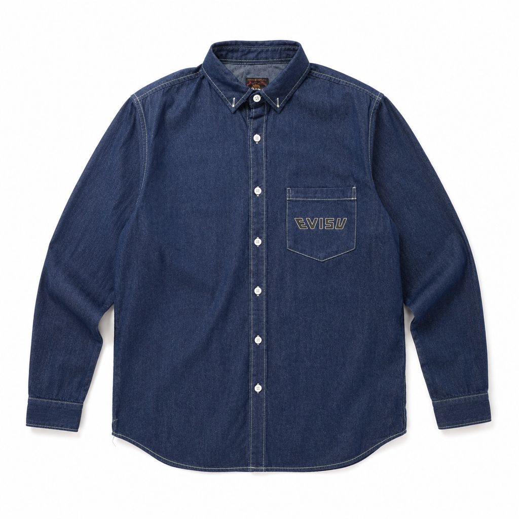 EVISU "God of Fortune & Koi Big M" Long-Sleeve Denim Shirt