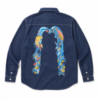 EVISU "God of Fortune & Koi Big M" Long-Sleeve Denim Shirt