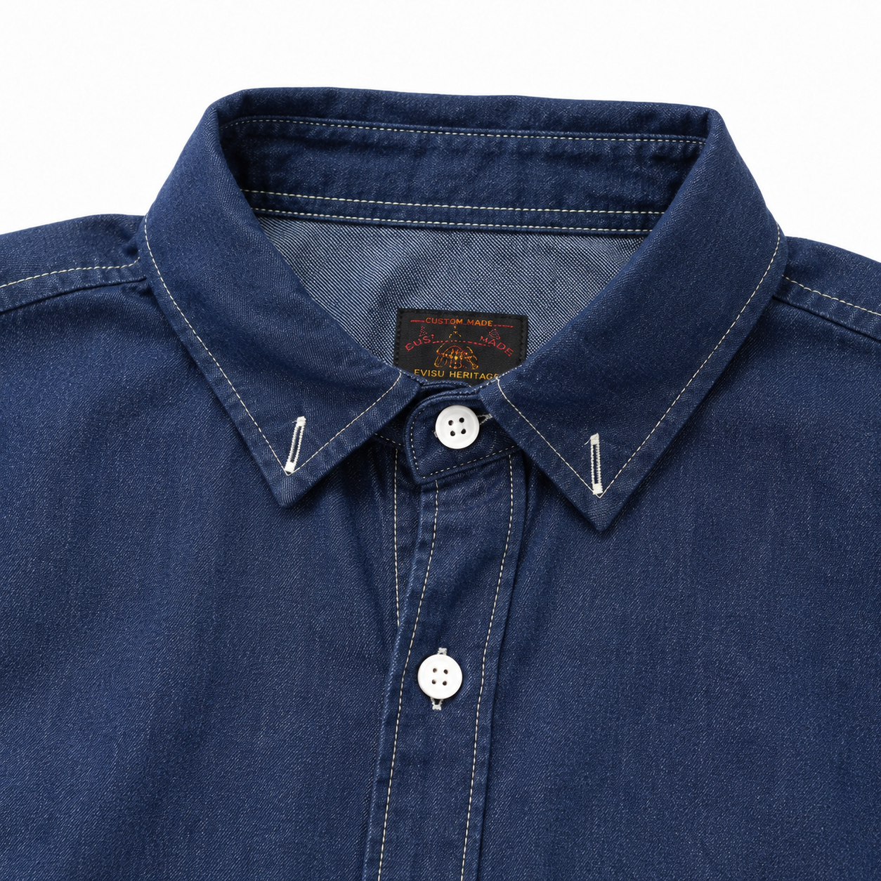 EVISU "God of Fortune & Koi Big M" Long-Sleeve Denim Shirt