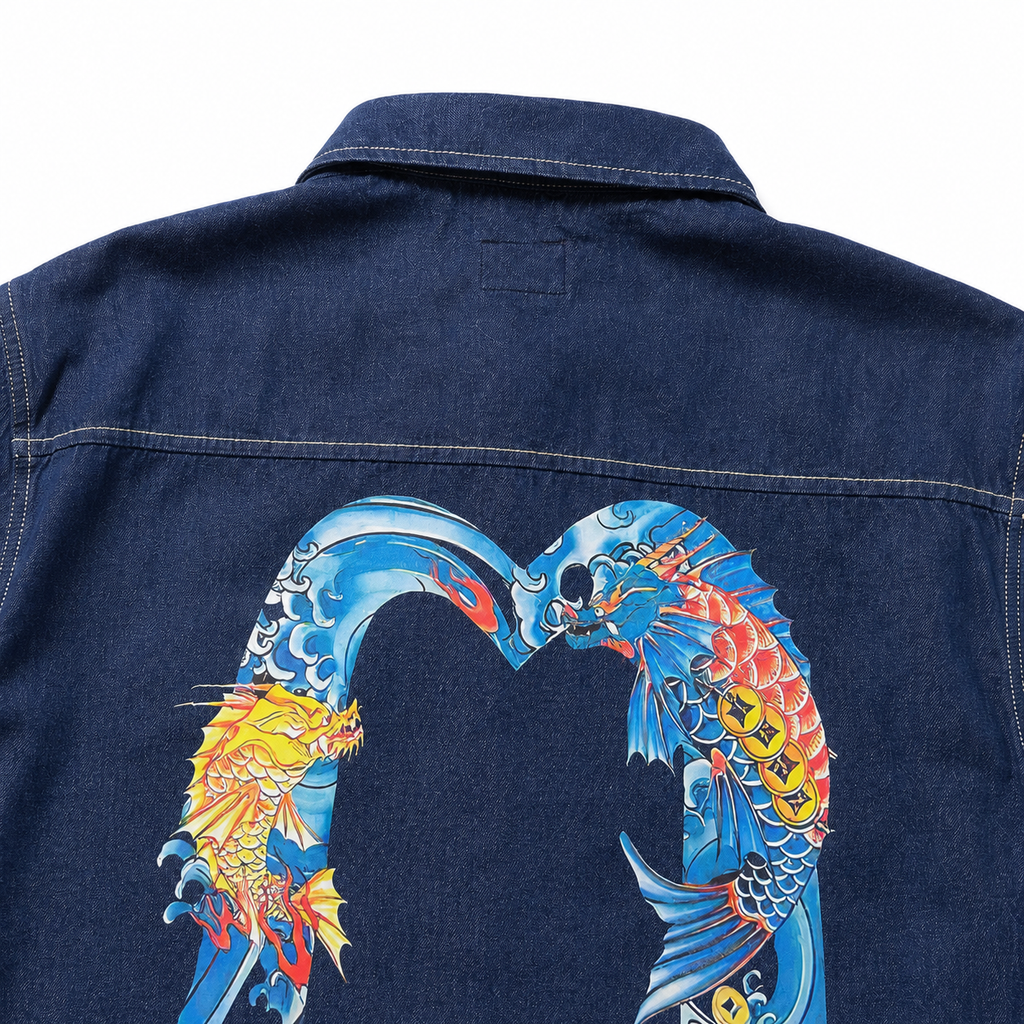 EVISU "God of Fortune & Koi Big M" Long-Sleeve Denim Shirt