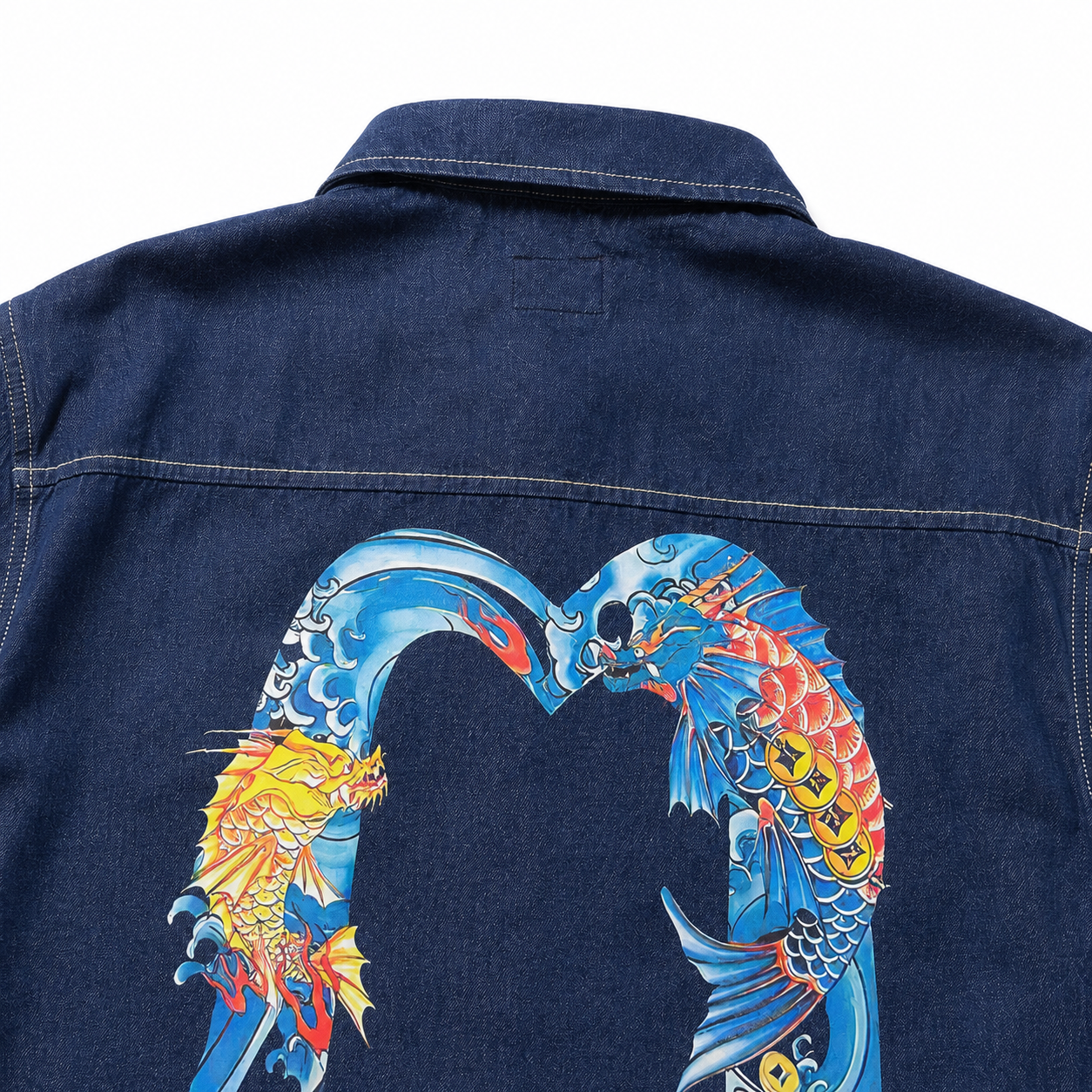 EVISU "God of Fortune & Koi Big M" Long-Sleeve Denim Shirt
