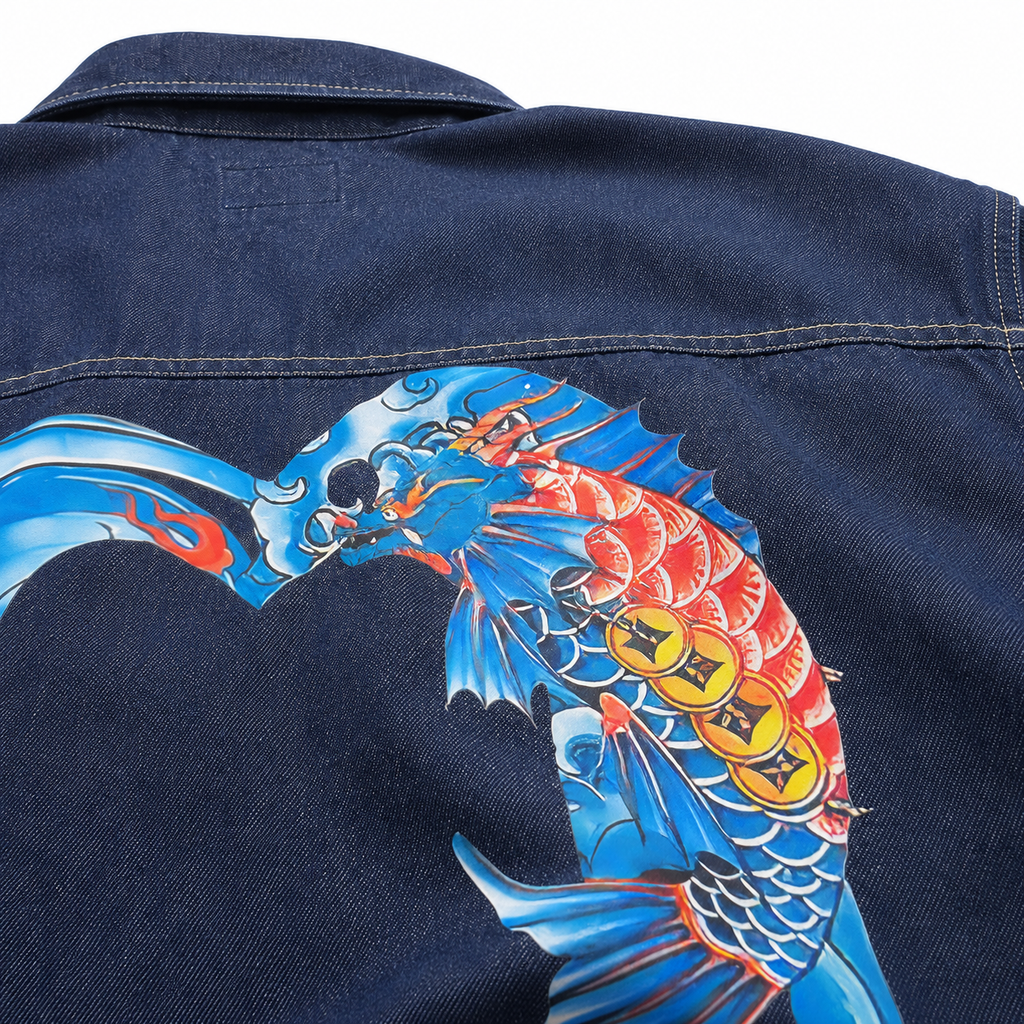 EVISU "God of Fortune & Koi Big M" Long-Sleeve Denim Shirt