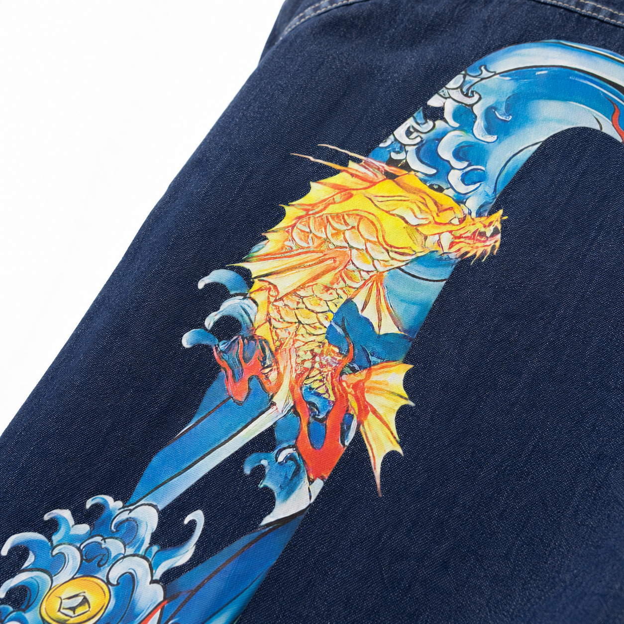EVISU "God of Fortune & Koi Big M" Long-Sleeve Denim Shirt