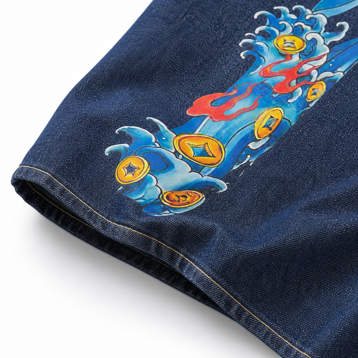 EVISU "God of Fortune & Koi Big M" Long-Sleeve Denim Shirt