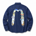 EVISU "Pine and Crane" Large "M" Print Long-Sleeve Denim Shirt