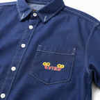 EVISU "Pine and Crane" Large "M" Print Long-Sleeve Denim Shirt