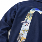 EVISU "Pine and Crane" Large "M" Print Long-Sleeve Denim Shirt