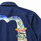 EVISU "Pine and Crane" Large "M" Print Long-Sleeve Denim Shirt