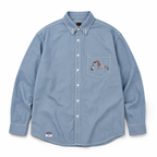 EVISU "Daikokuten" Theme Long-Sleeve Denim Shirt with Large "M" Print