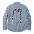EVISU "Daikokuten" Theme Long-Sleeve Denim Shirt with Large "M" Print