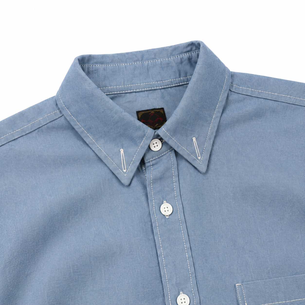 EVISU "Daikokuten" Theme Long-Sleeve Denim Shirt with Large "M" Print