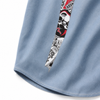EVISU "Daikokuten" Theme Long-Sleeve Denim Shirt with Large "M" Print