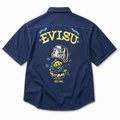 EVISU "Daruma Treasure Pot" Print Series Short-Sleeve Denim Shirt