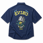 EVISU "Daruma Treasure Pot" Print Series Short-Sleeve Denim Shirt
