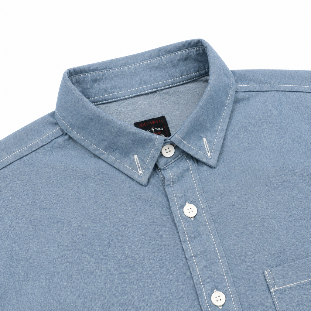 EVISU "Daruma Comic Panel" Print Short-Sleeve Denim Shirt