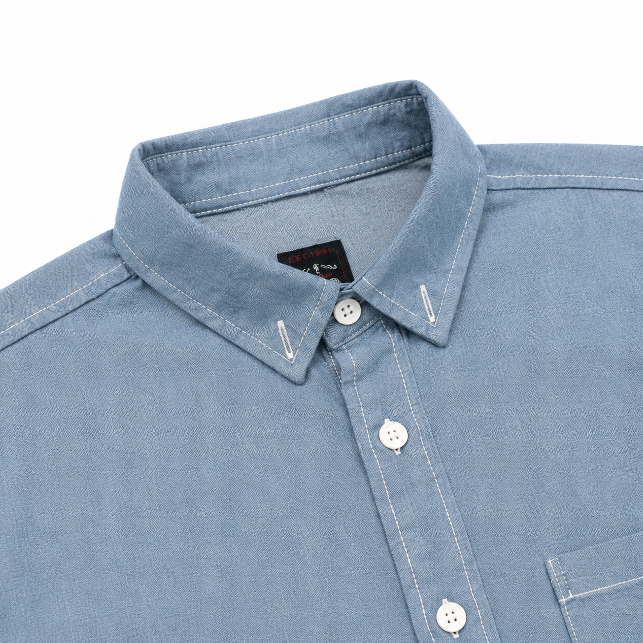 EVISU "Daruma Comic Panel" Print Short-Sleeve Denim Shirt