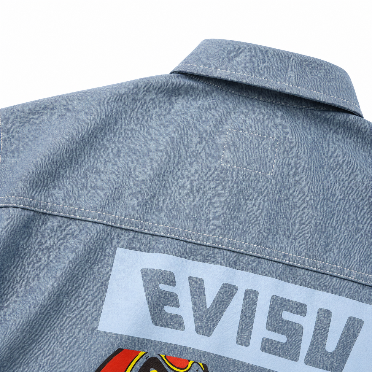 EVISU "Daruma Comic Panel" Print Short-Sleeve Denim Shirt
