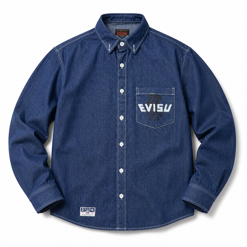 EVISU "God of Wind" Themed Long-Sleeve Denim Shirt