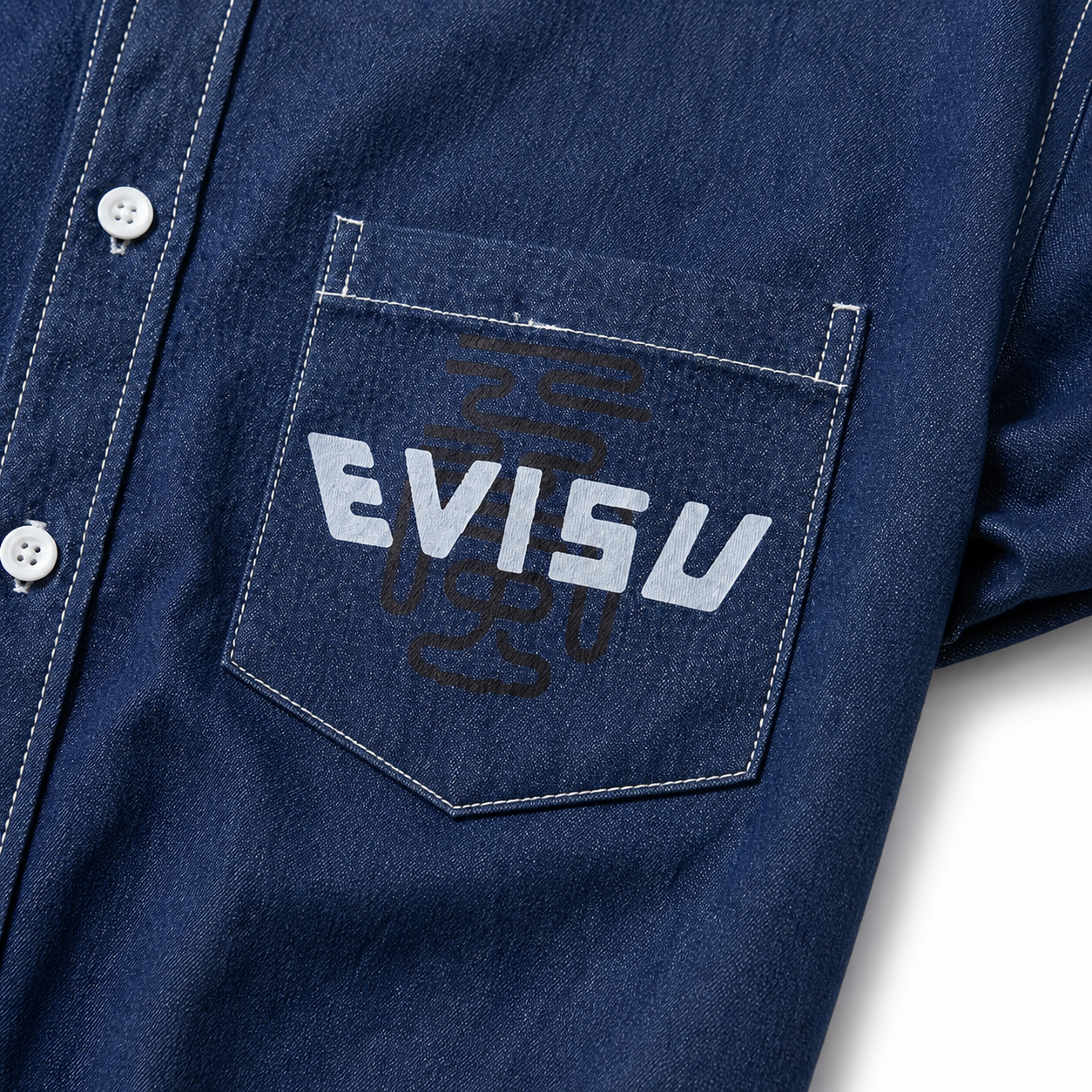 EVISU "God of Wind" Themed Long-Sleeve Denim Shirt