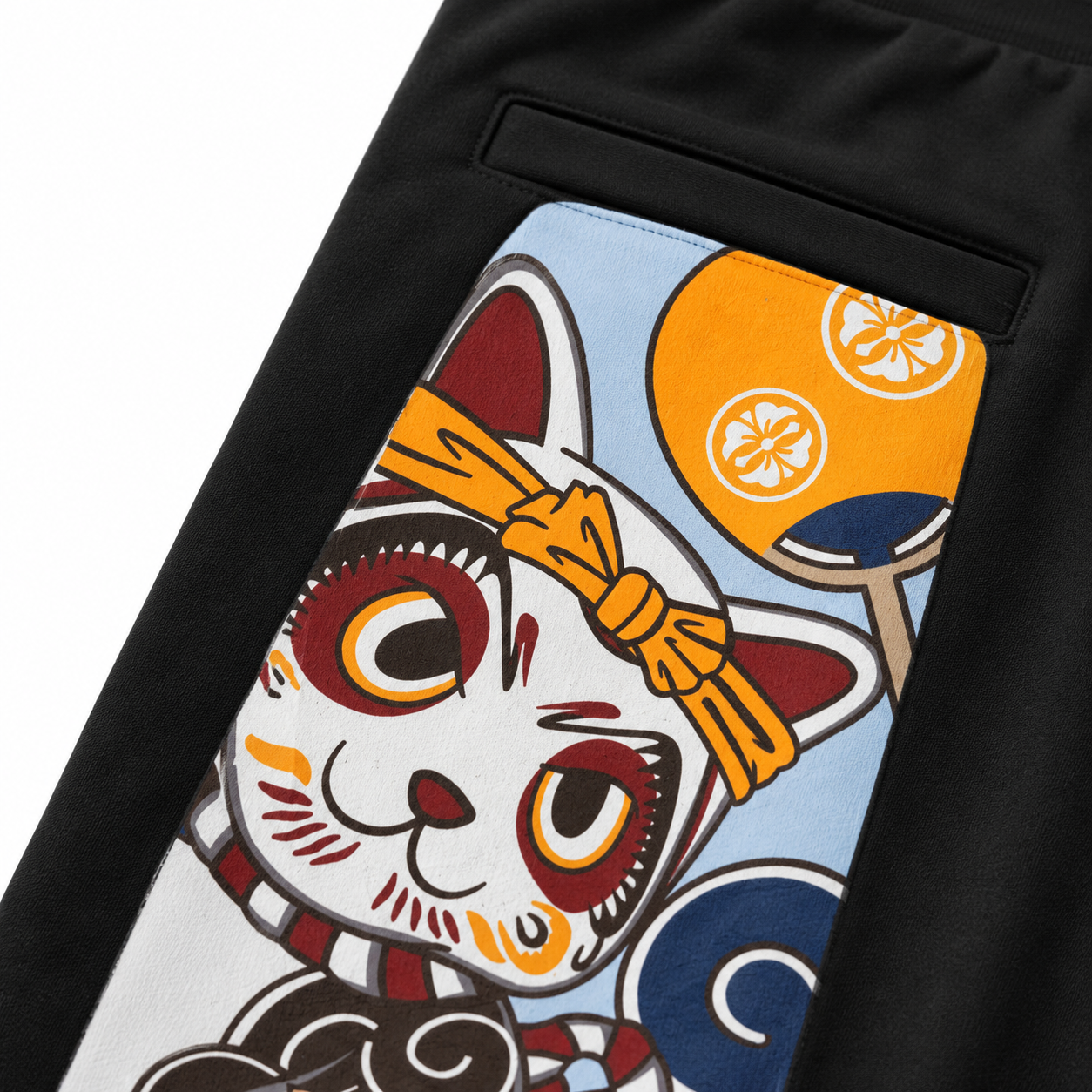 EVISU (Fukujin) brand "Taiko Daruma and Maneki-neko" printed athletic shorts