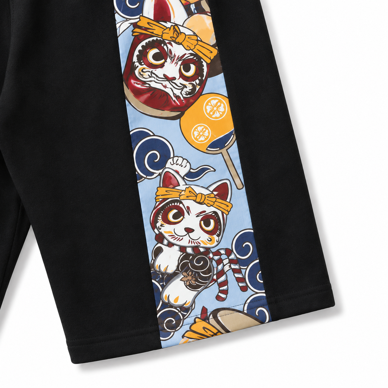 EVISU (Fukujin) brand "Taiko Daruma and Maneki-neko" printed athletic shorts