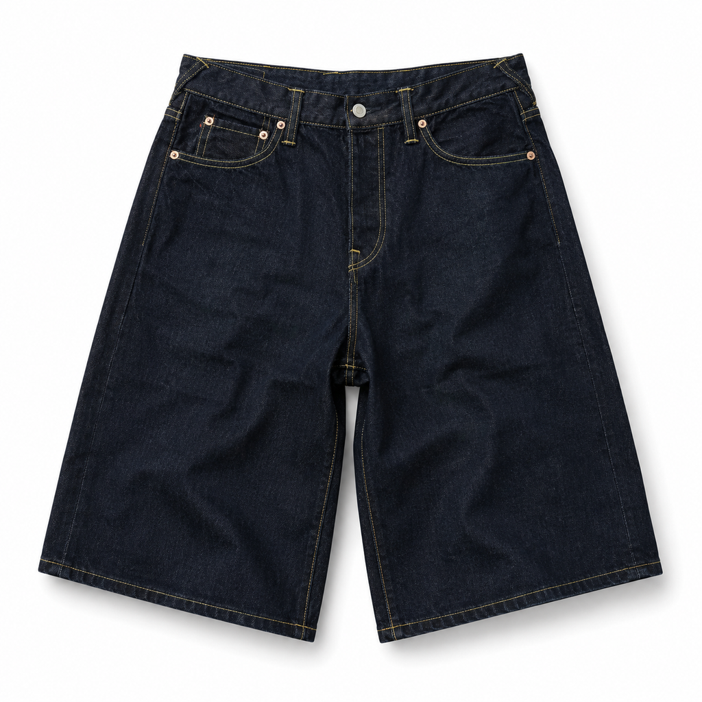 EVISU Denim Shorts with "Gold Big M" Print
