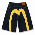 EVISU Denim Shorts with "Gold Big M" Print