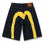 EVISU Denim Shorts with "Gold Big M" Print