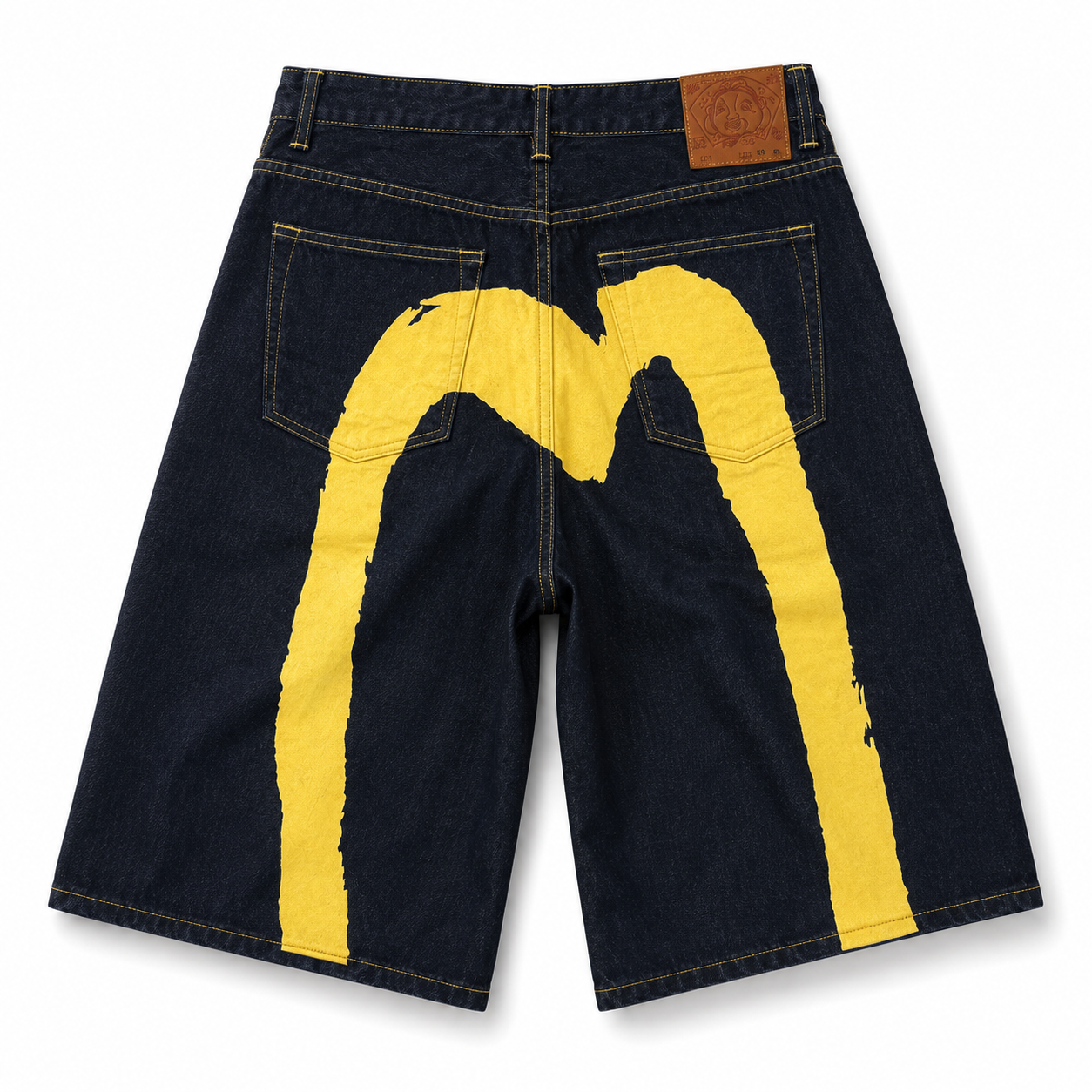 EVISU Denim Shorts with "Gold Big M" Print