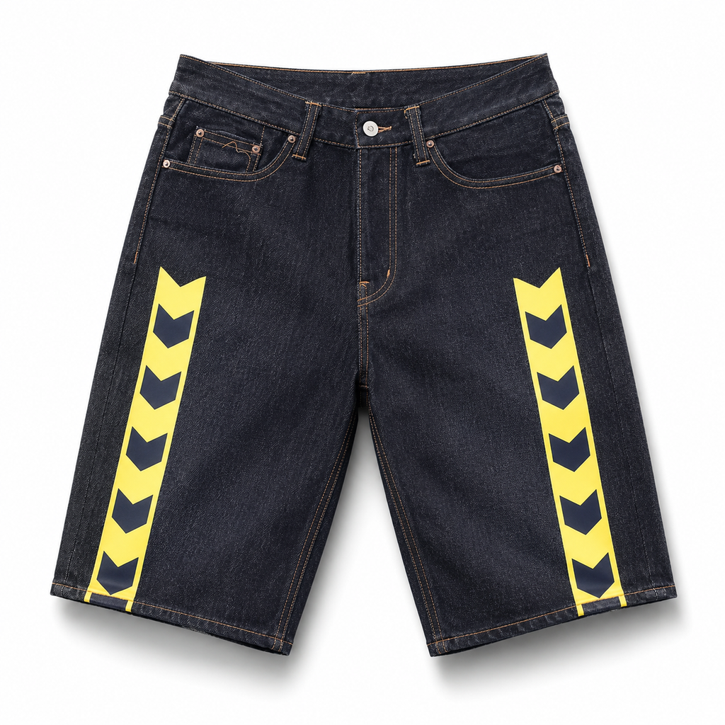 EVISU "Yellow Arrow" Denim Shorts