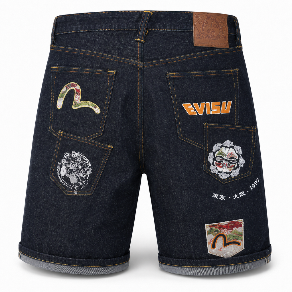 EVISU "Multi-Pocket Embroidered" Denim Shorts
