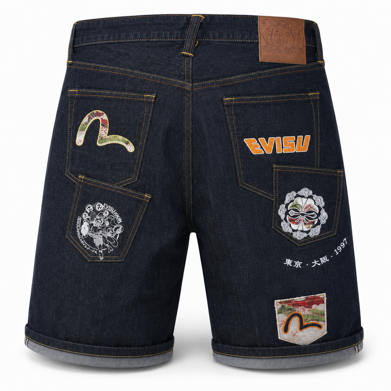 EVISU "Multi-Pocket Embroidered" Denim Shorts