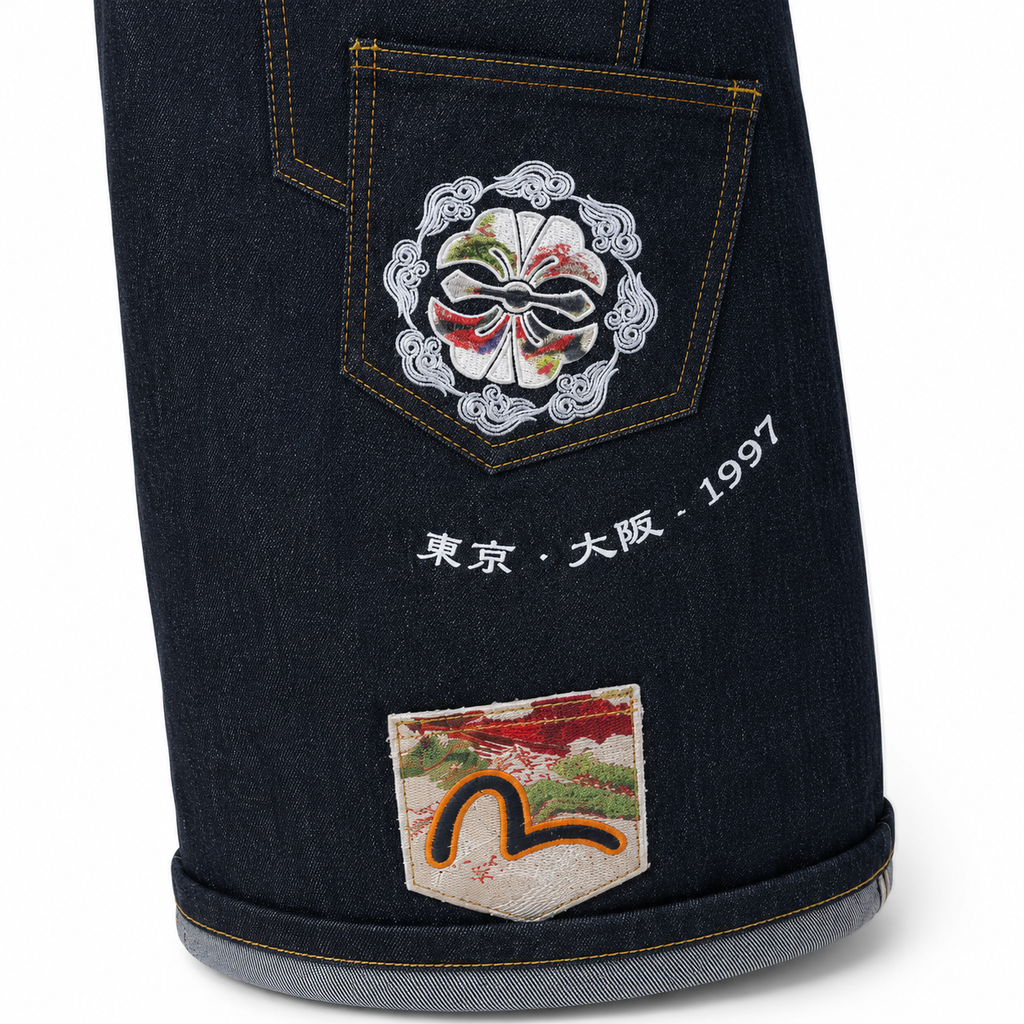 EVISU "Multi-Pocket Embroidered" Denim Shorts