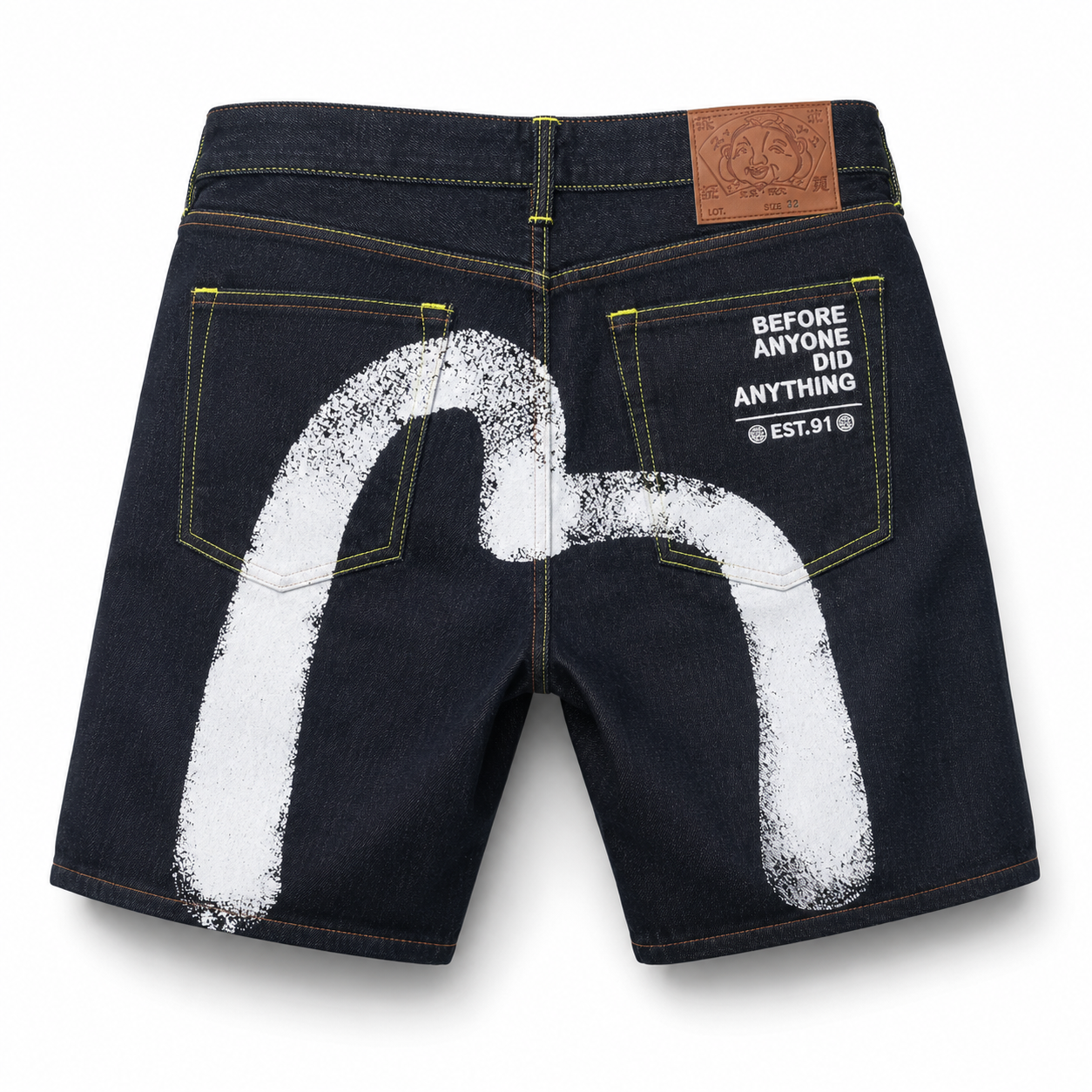 EVISU "Big M Print" Denim Shorts