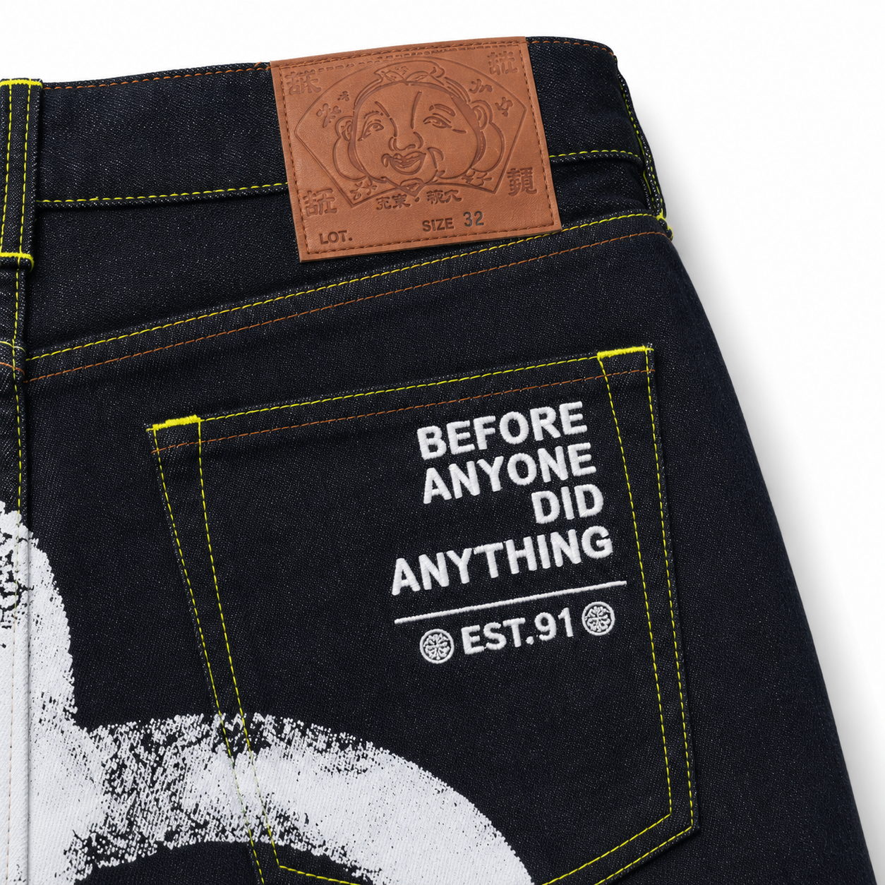 EVISU "Big M Print" Denim Shorts
