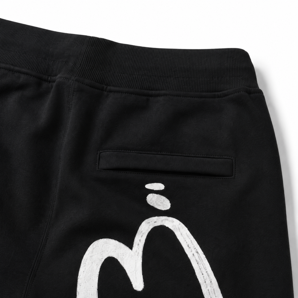 EVISU "Hand-Brushed Big M" Print Athletic Shorts