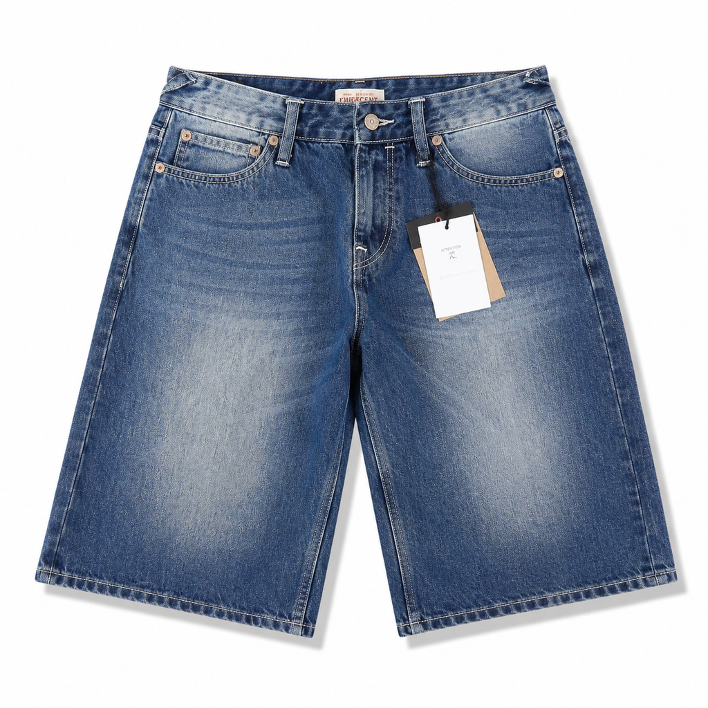 EVISU "Big M Print" Denim Shorts