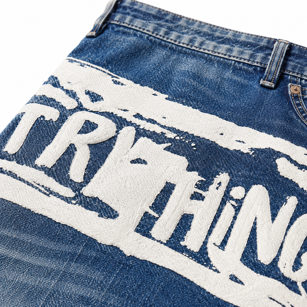 EVISU "Big M Print" Denim Shorts