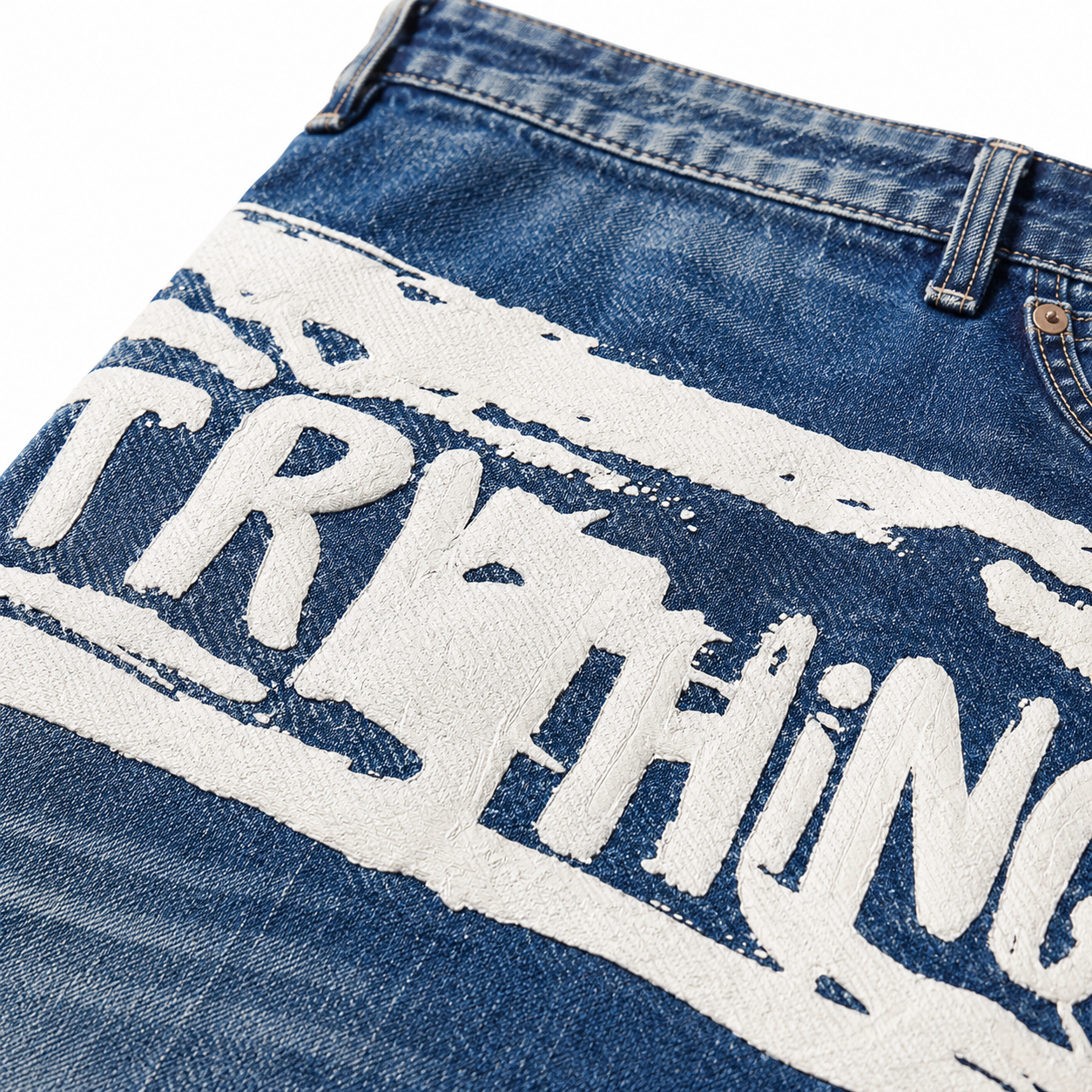 EVISU "Big M Print" Denim Shorts