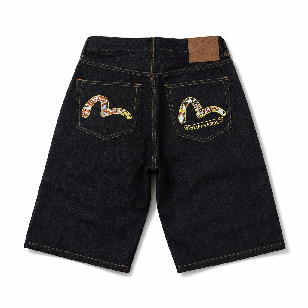 EVISU "Small M Embroidery" Denim Shorts