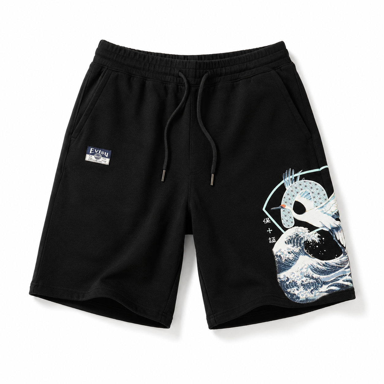 EVISU "Waves and Cranes" Print Athletic Shorts