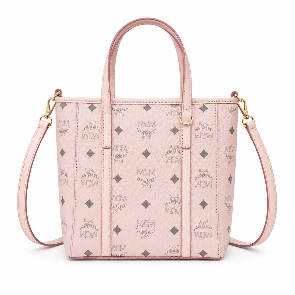 MCM Mini Tote Bag Pink Visetos Print | Compact Crossbody Handbag for Women | 19x18.5x9.5cm