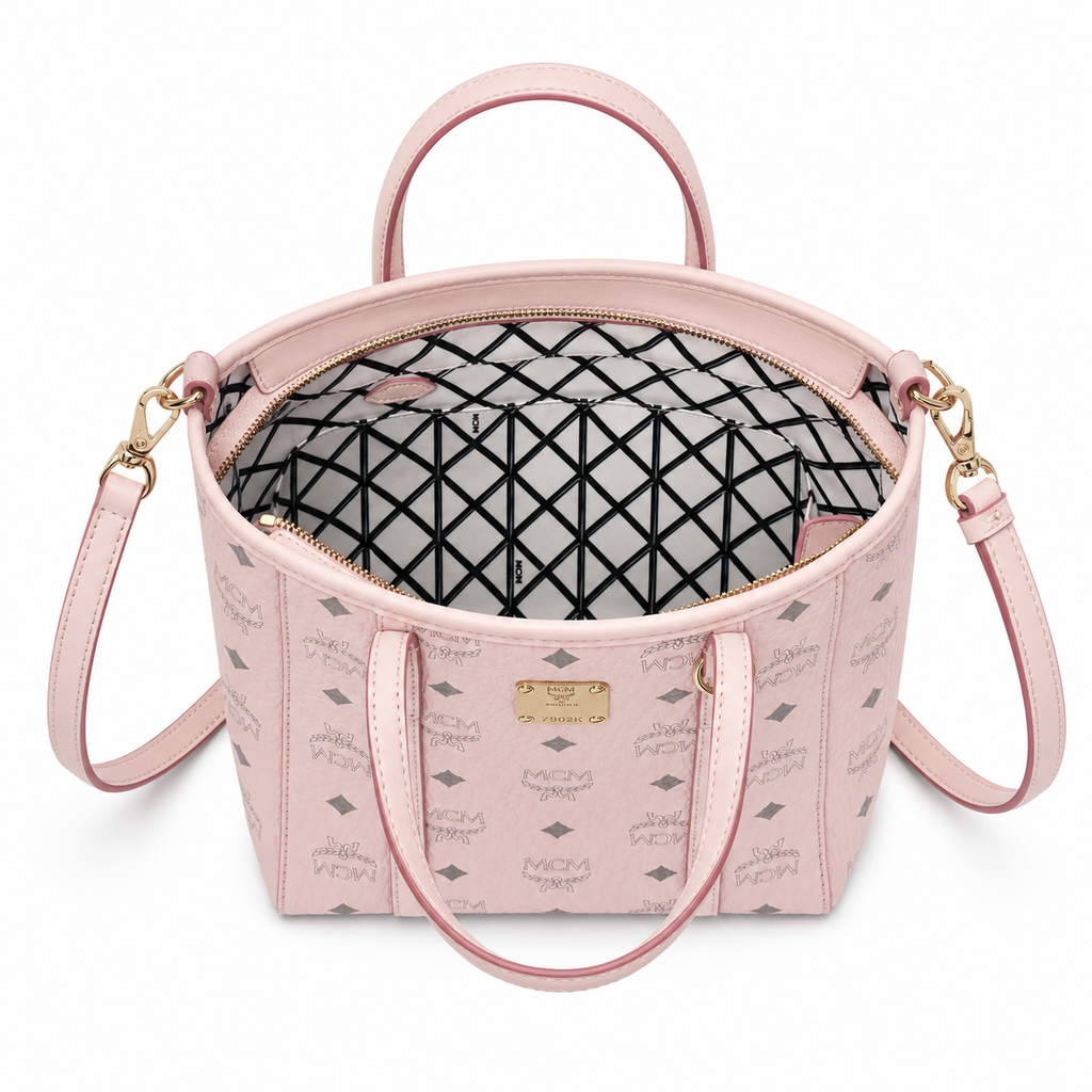 MCM Mini Tote Bag Pink Visetos Print | Compact Crossbody Handbag for Women | 19x18.5x9.5cm