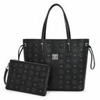 MCM Liz Visetos Tote Bag – Black Monogram, Large Capacity, Detachable Pouch, Adjustable Drawstring