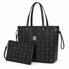 MCM Liz Visetos Tote Bag – Black Monogram, Large Capacity, Detachable Pouch, Adjustable Drawstring