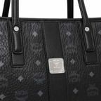 MCM Liz Visetos Tote Bag – Black Monogram, Large Capacity, Detachable Pouch, Adjustable Drawstring