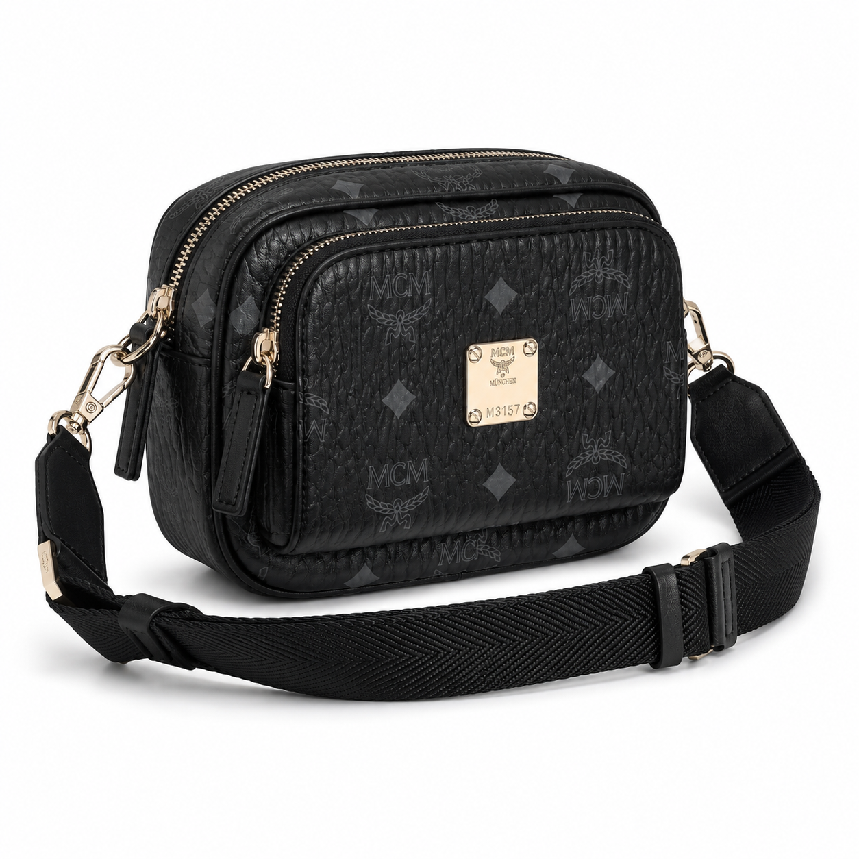 MCM Klassik Visetos Mini Camera Bag – Black Monogram, Adjustable Strap, Unisex Crossbody