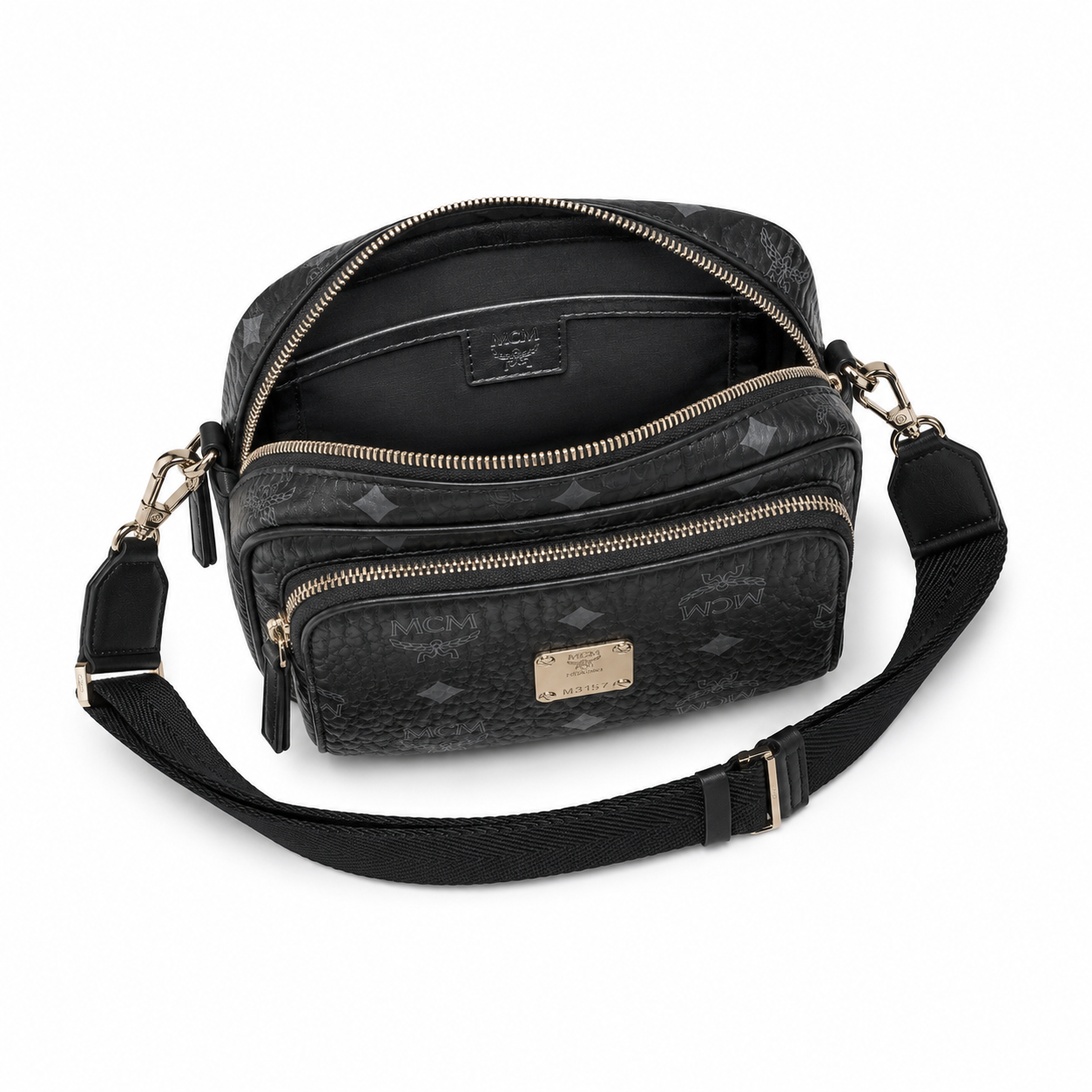 MCM Klassik Visetos Mini Camera Bag – Black Monogram, Adjustable Strap, Unisex Crossbody