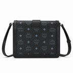 MCM Klassik Visetos Flap Crossbody Bag – Black Monogram, Silver Push-Lock, Small