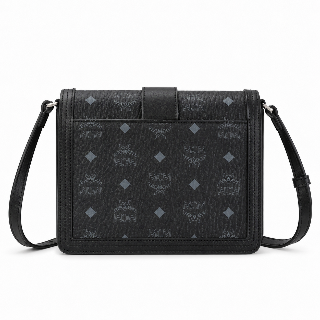 MCM Klassik Visetos Flap Crossbody Bag – Black Monogram, Silver Push-Lock, Small
